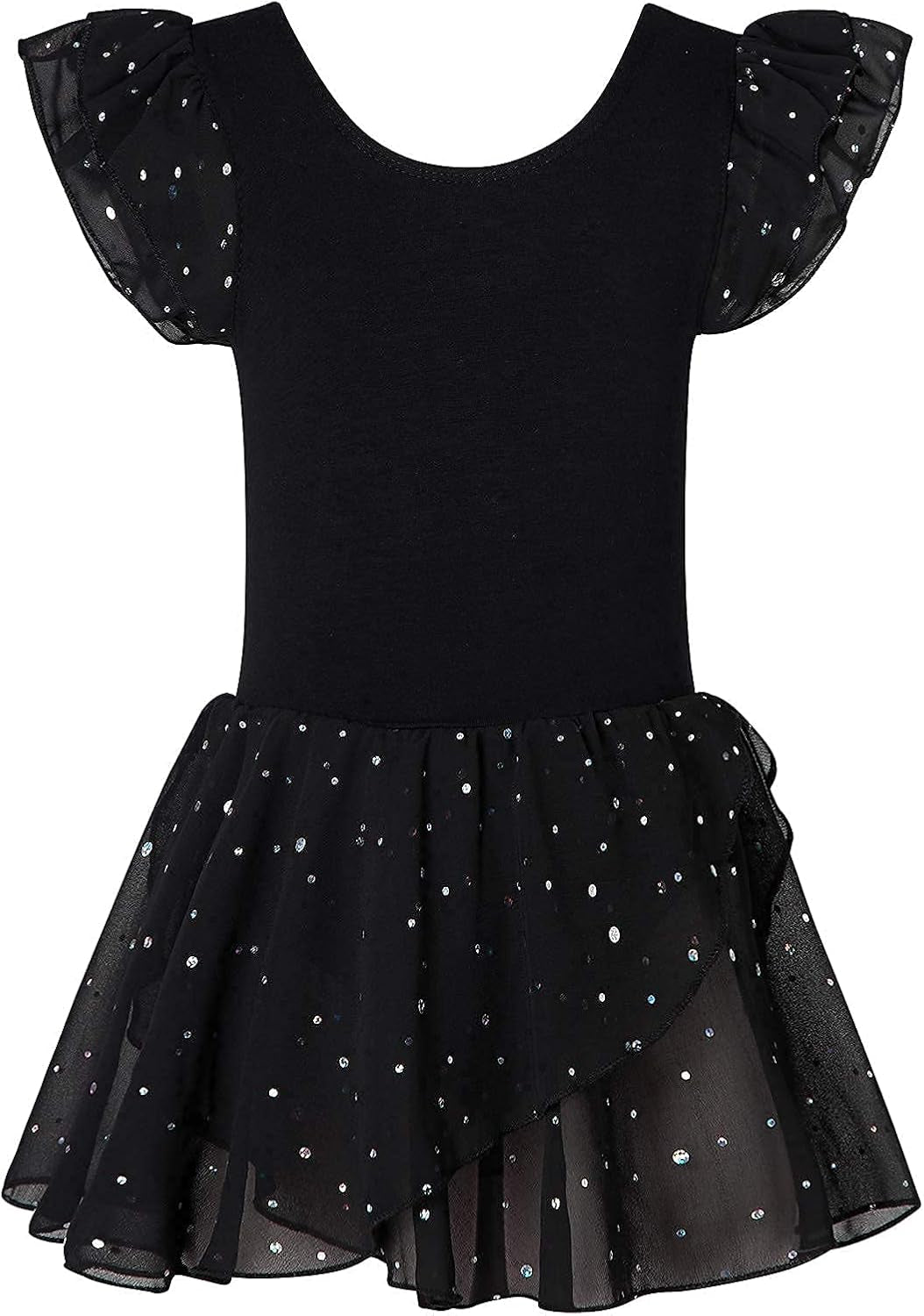 Black Dance Leotards for Toddler Girls 3T 4T Kids Ballet Dress with Tulle Skirt Baby Cute Ruffle Short Sleeve Ballerina Clothes Tap Class, 3-4 Years Old