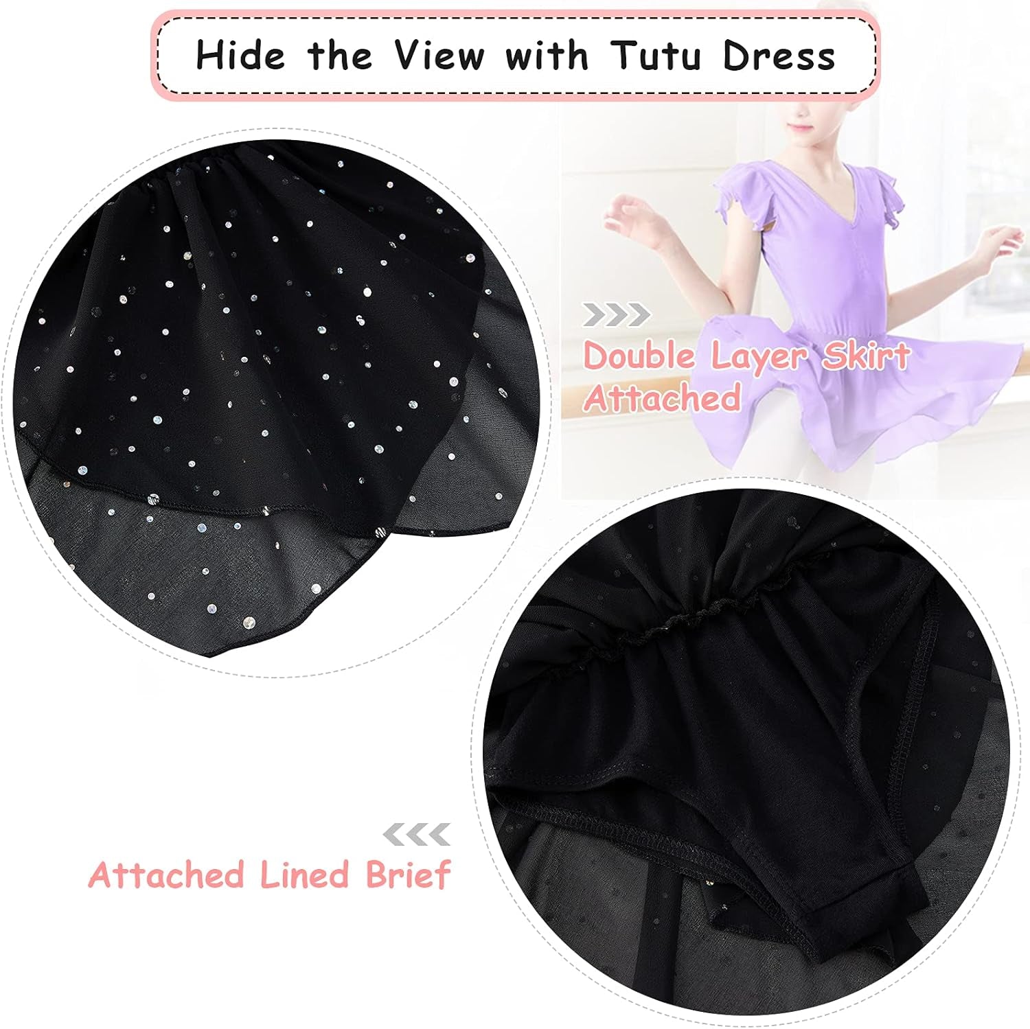 Black Dance Leotards for Toddler Girls 3T 4T Kids Ballet Dress with Tulle Skirt Baby Cute Ruffle Short Sleeve Ballerina Clothes Tap Class, 3-4 Years Old
