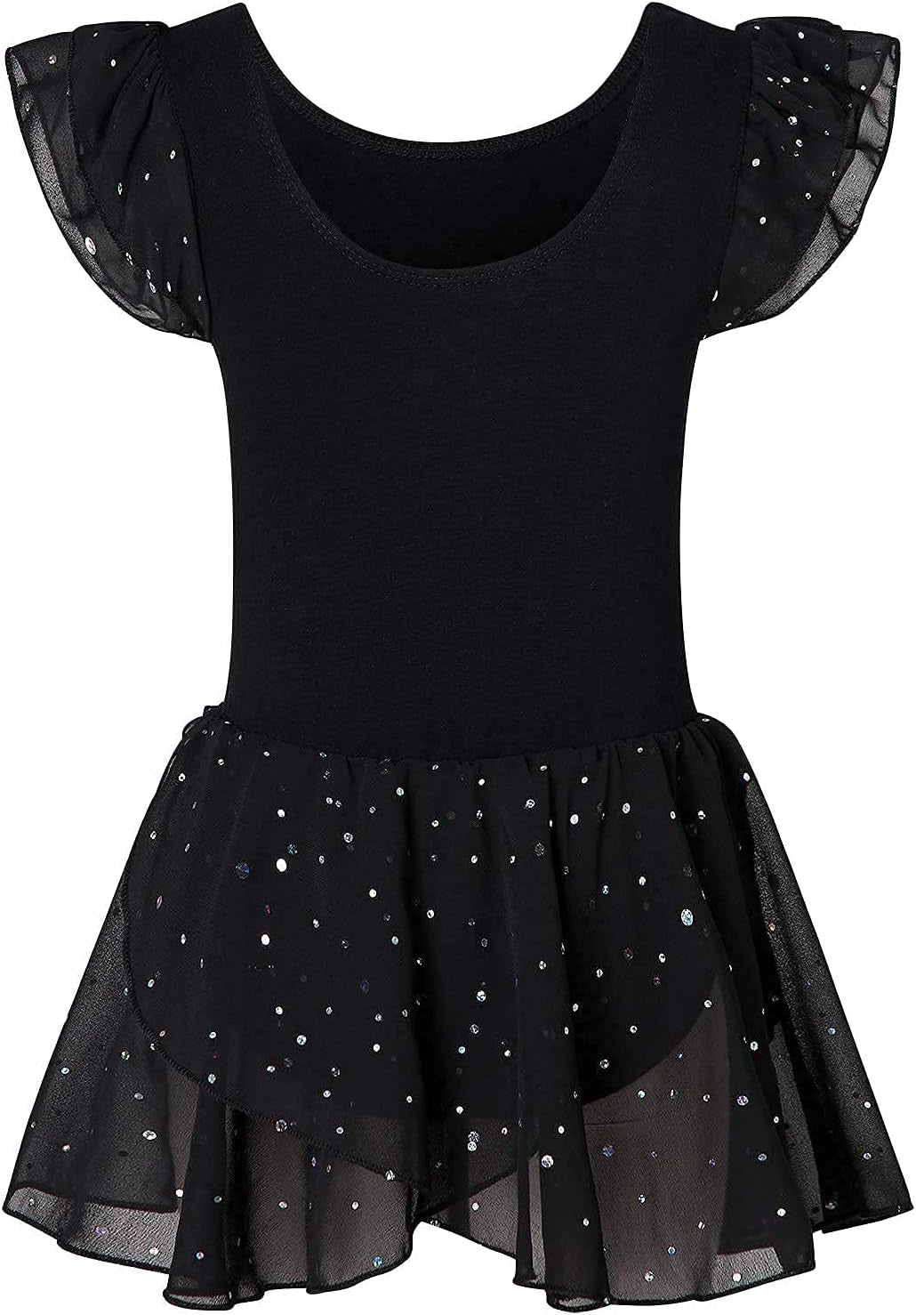 Black Dance Leotards for Toddler Girls 3T 4T Kids Ballet Dress with Tulle Skirt Baby Cute Ruffle Short Sleeve Ballerina Clothes Tap Class, 3-4 Years Old