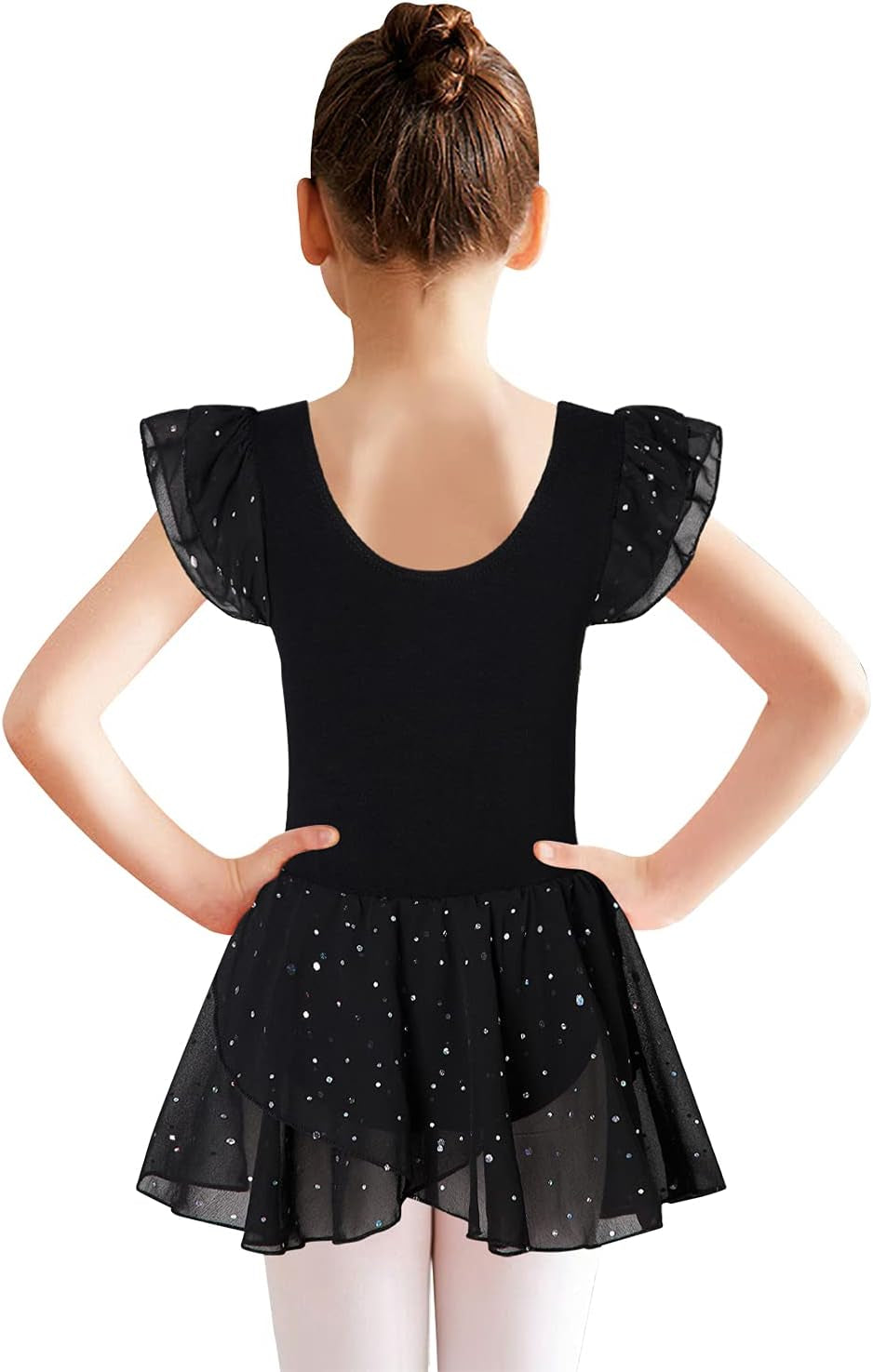 Black Dance Leotards for Toddler Girls 3T 4T Kids Ballet Dress with Tulle Skirt Baby Cute Ruffle Short Sleeve Ballerina Clothes Tap Class, 3-4 Years Old